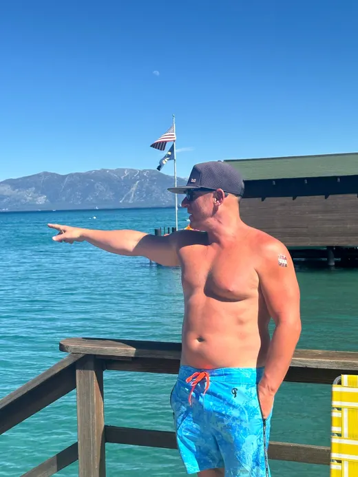 Customer photo from Jonathan W. review of Splatter Swim Shorts Blue - 5"