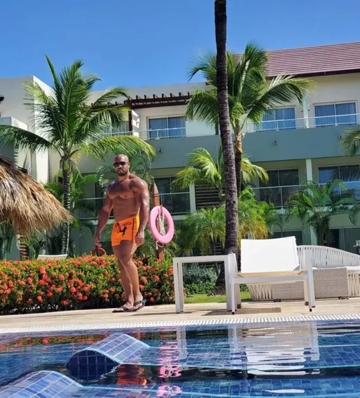 Customer photo from Darryl C. review of Fluro Orange Swim Trunks - 3"
