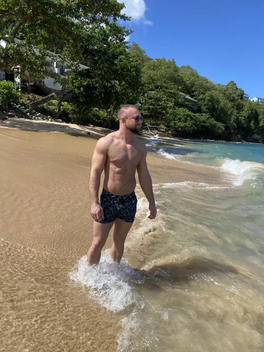 Customer photo from Edward A. review of Electric Hibiscus Black Swim Shorts