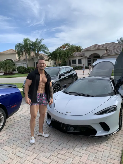 Customer photo from Brandon M. review of Flamingo Hectagon White Swim Shorts