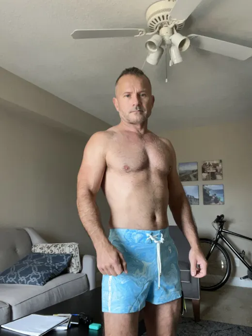 Customer photo from Paul D. review of Blue Swirl - 3 Inch Swim Trunks