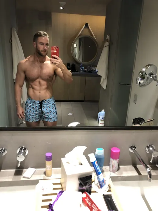 Customer photo from Ryan S. wearing Poppy Blue Swim Shorts - 3"