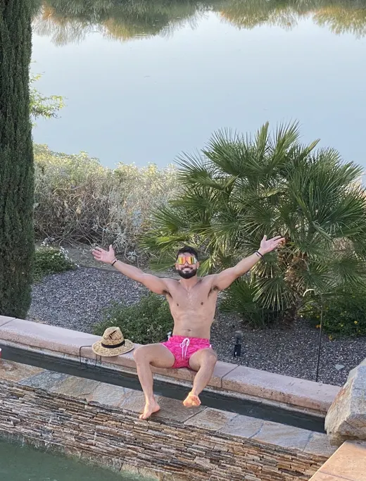 Customer photo from Angelo S. review of Snake Skin Pink Swim Shorts