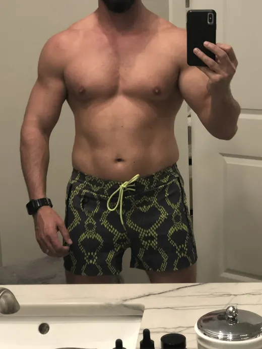 Customer photo from Bryan H. wearing Snake Skin Grey Swim Shorts