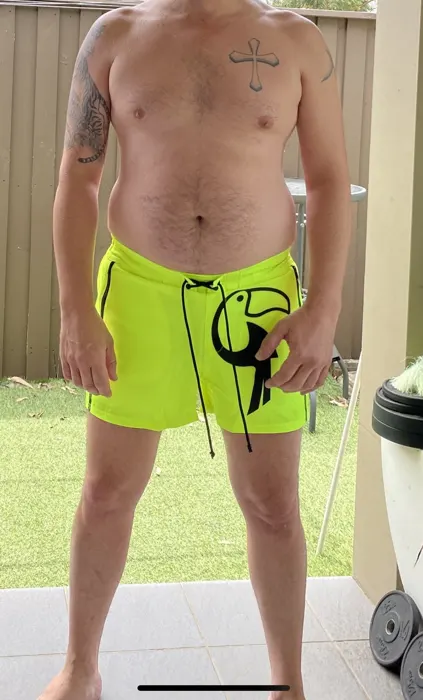 Customer photo from Sasha C. review of Fluro Yellow Tucann Swim Shorts - 3"