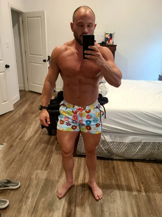 Customer photo from Joel R. review of Donut Blue Swim Shorts - 3"
