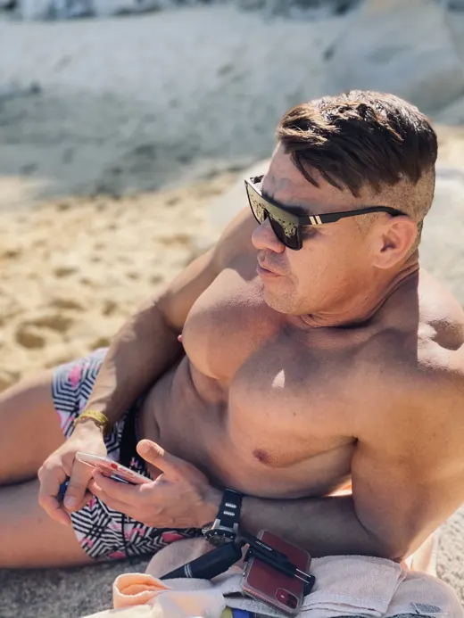 Customer photo from Sergio L. review of Flamingo Hectagon White Swim Shorts