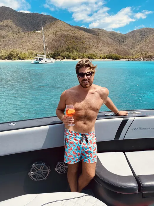 Customer photo from Nicholas T. wearing Watermelon 2 Blue Swim Shorts - 3"