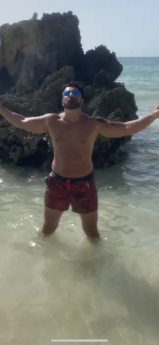 Customer photo from Afrim I. review of Striped Camo Red Swim Shorts - 3"