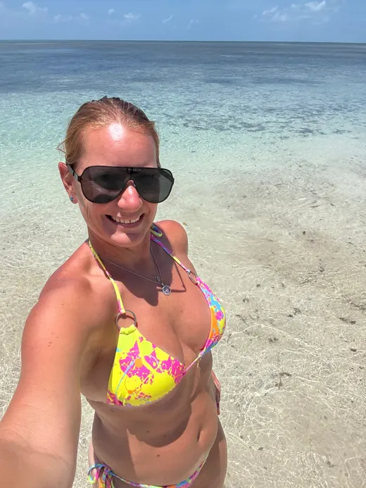 Customer photo from Beckie W. review of Splatter Pink Bikini Bottom