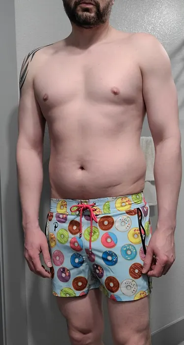 Customer photo from Anthony M. review of Donut Blue Swim Shorts - 3"