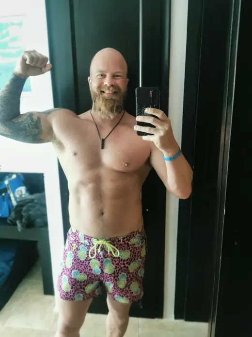Customer photo from Steve U. wearing Pineapple Pink Swim Shorts - 3"