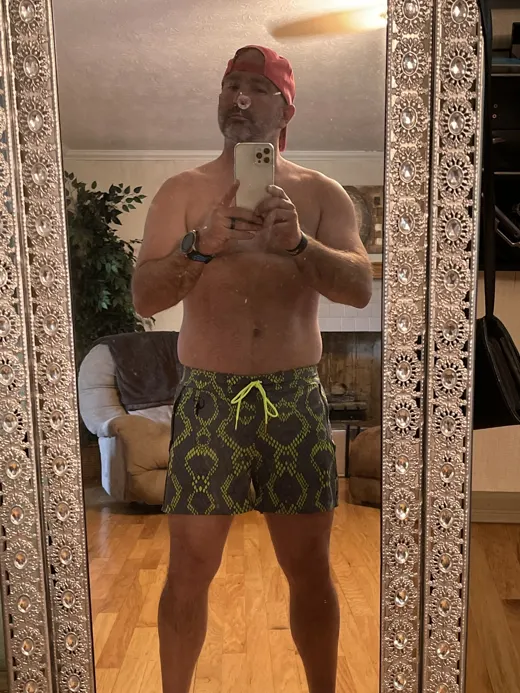 Customer photo from Devon G. review of Snake Skin Grey Swim Shorts