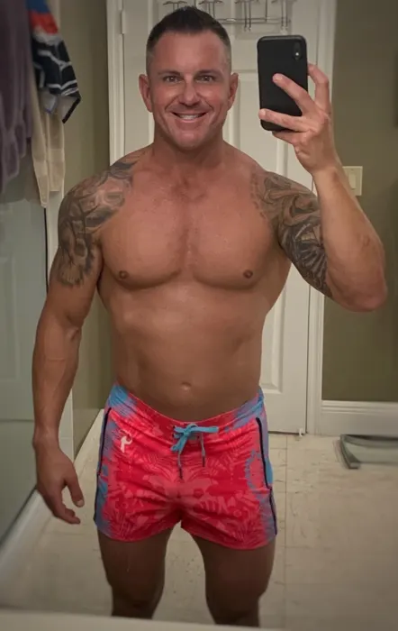 Customer photo from Paul P. review of Flower Stripes Pink Swim Shorts