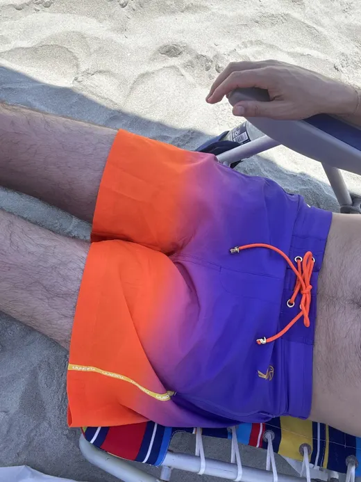 Customer photo from Rick W. review of Faded Crimson Swim Trunks - 5"