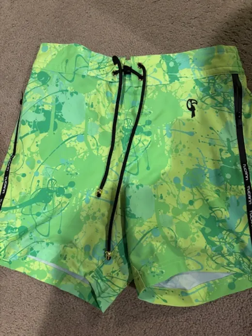 Customer photo from Nick A. review of Splatter Swim Shorts Green - 5"