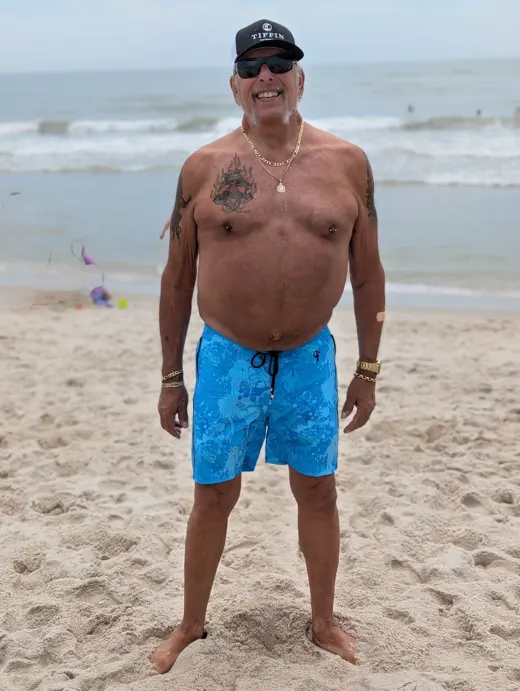 Customer photo from David M. review of Splatter Swim Shorts Blue - 7"