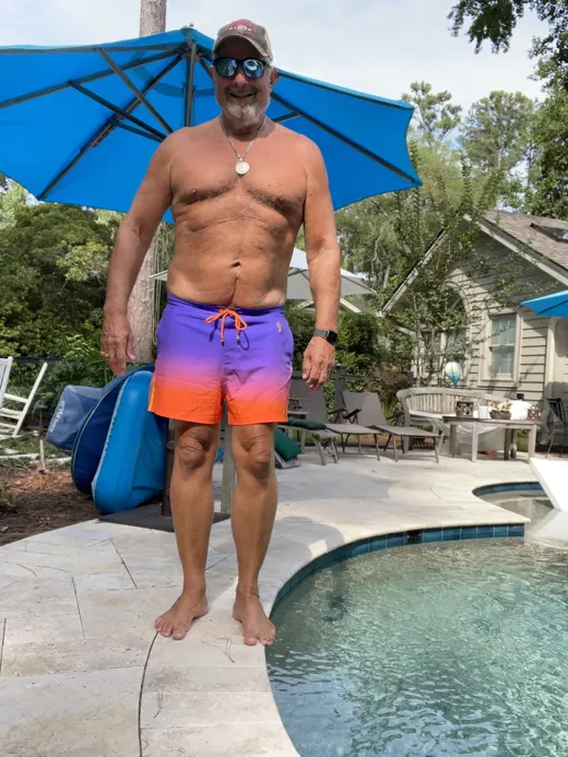 Customer photo from Ron S. wearing Faded Crimson Swim Trunks - 3"
